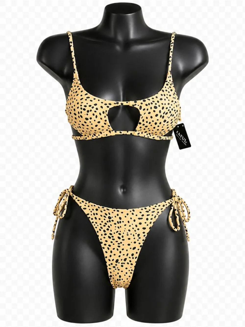 Zaful Beige Black Speckled Animal Print String Bikini Set NWT